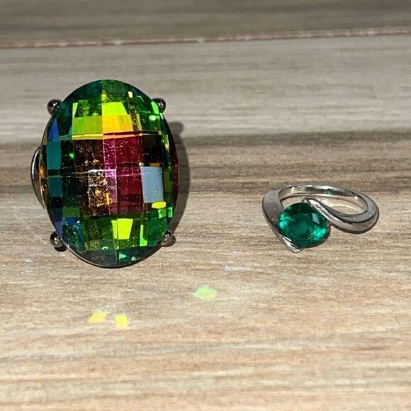 Chunky Rhinestone Ring Lot 2 5.25 And Stretch SilverTone Classic Bohemian Rocker - Picture 2 of 8